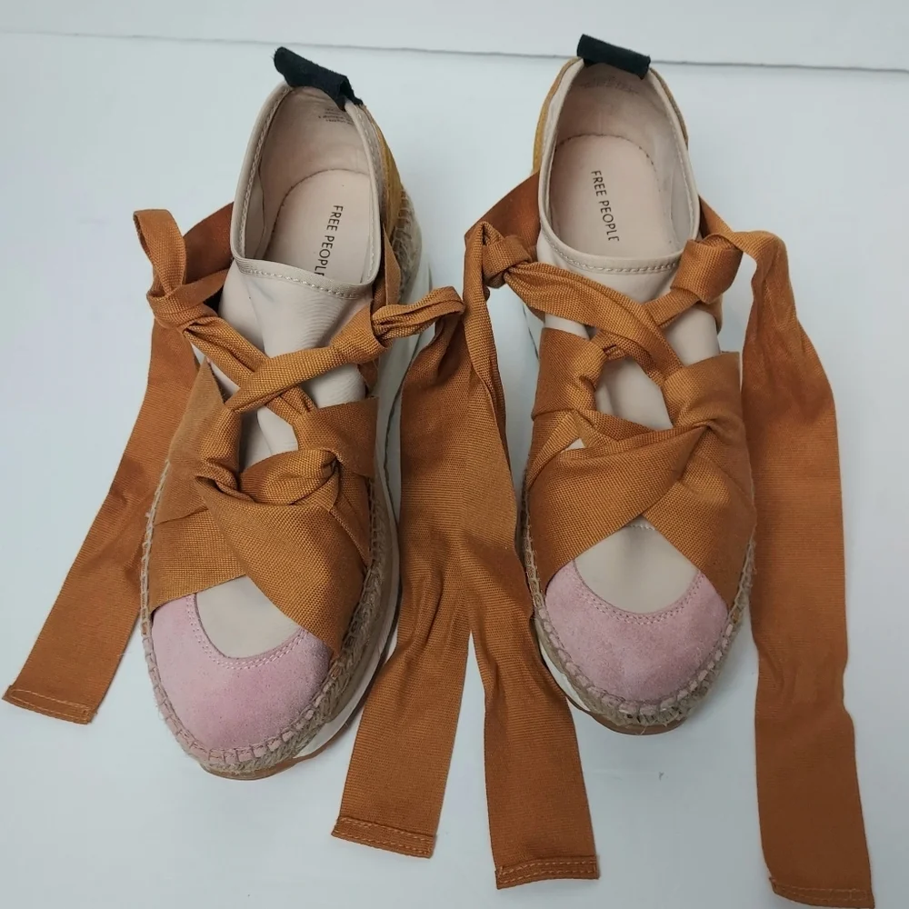 Free People Chapmin Espadrille Sneakers Ribbon Laces 39 / 8.5
